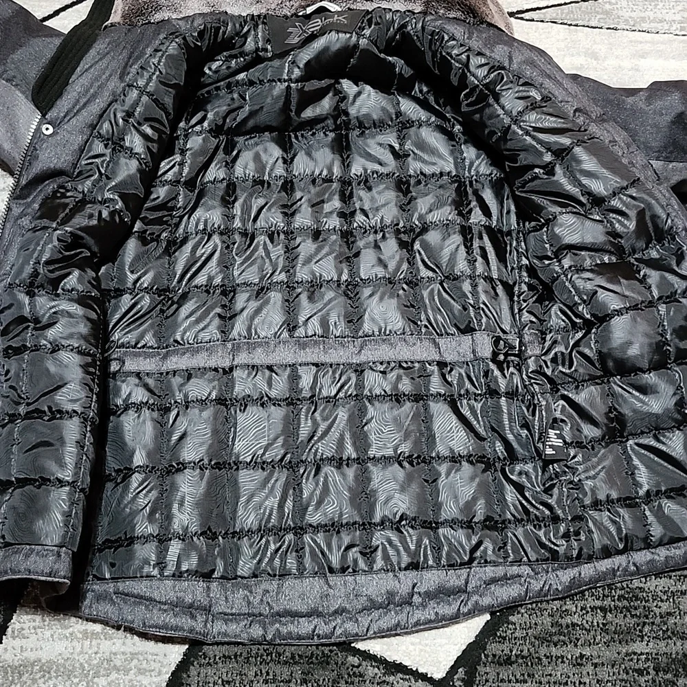 XBLK BY ZEROXPOSUR GRAY & BLACK INSULATED FAUX-FUR HOODIE JACKET COAT - Picture 14 of 16